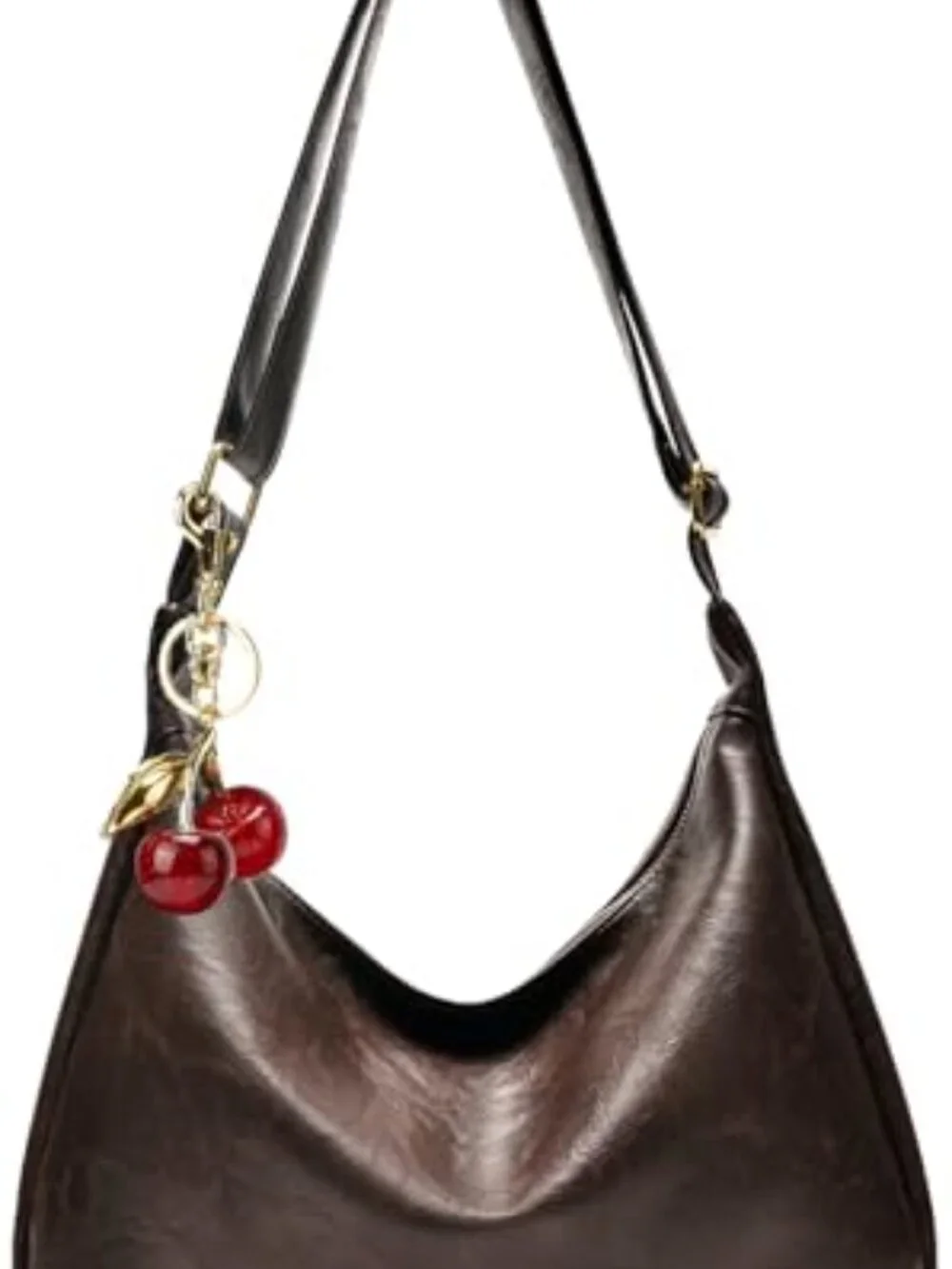 Foldable Slouchy Hobo Bag with Crossbody Strap Faux Leather